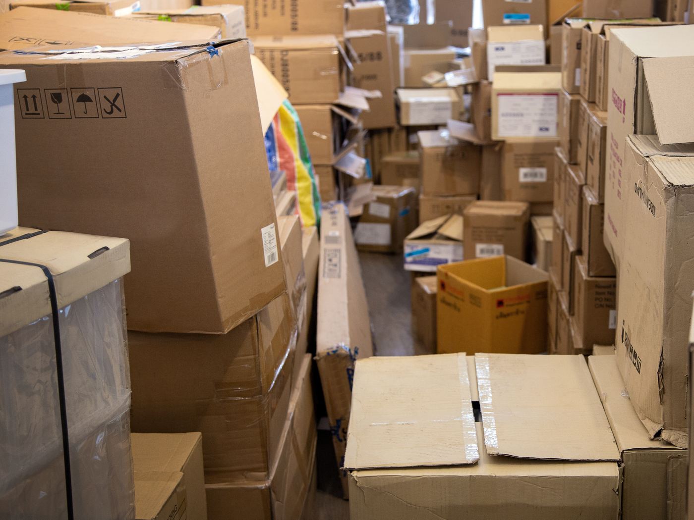 Stockroom shelving loaded past its capacity