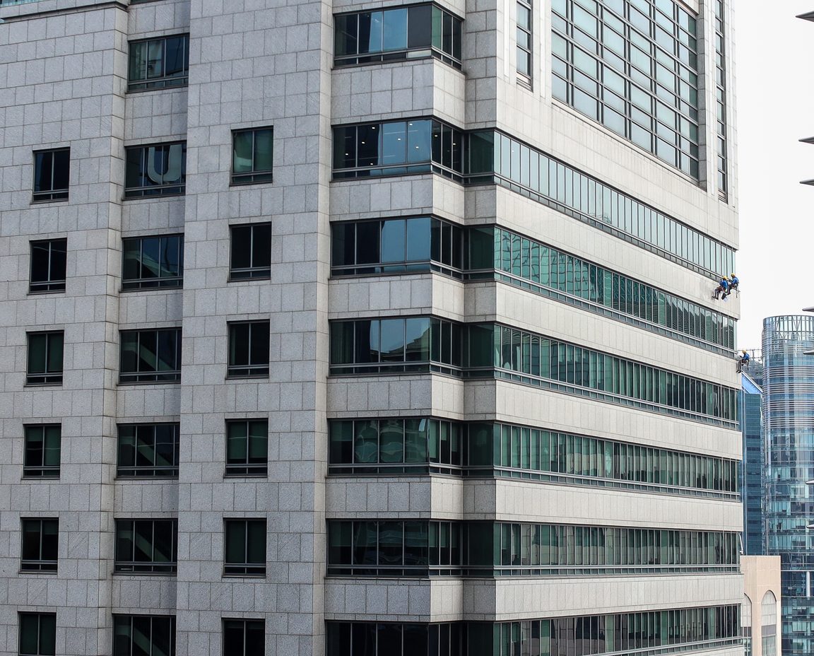 Corporate office frontage in flat daylight