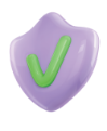 Purple shield with a green checkmark.