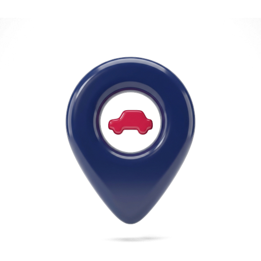 A map pin with a car inside it.