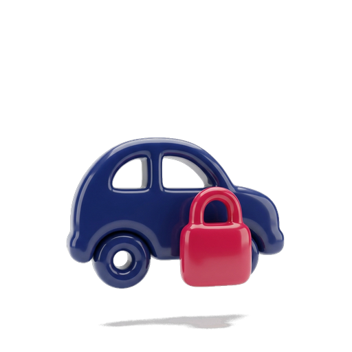 A small car with a padlock resting against it.